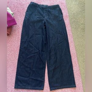 Dark Blue Wide-Leg Denim Pants